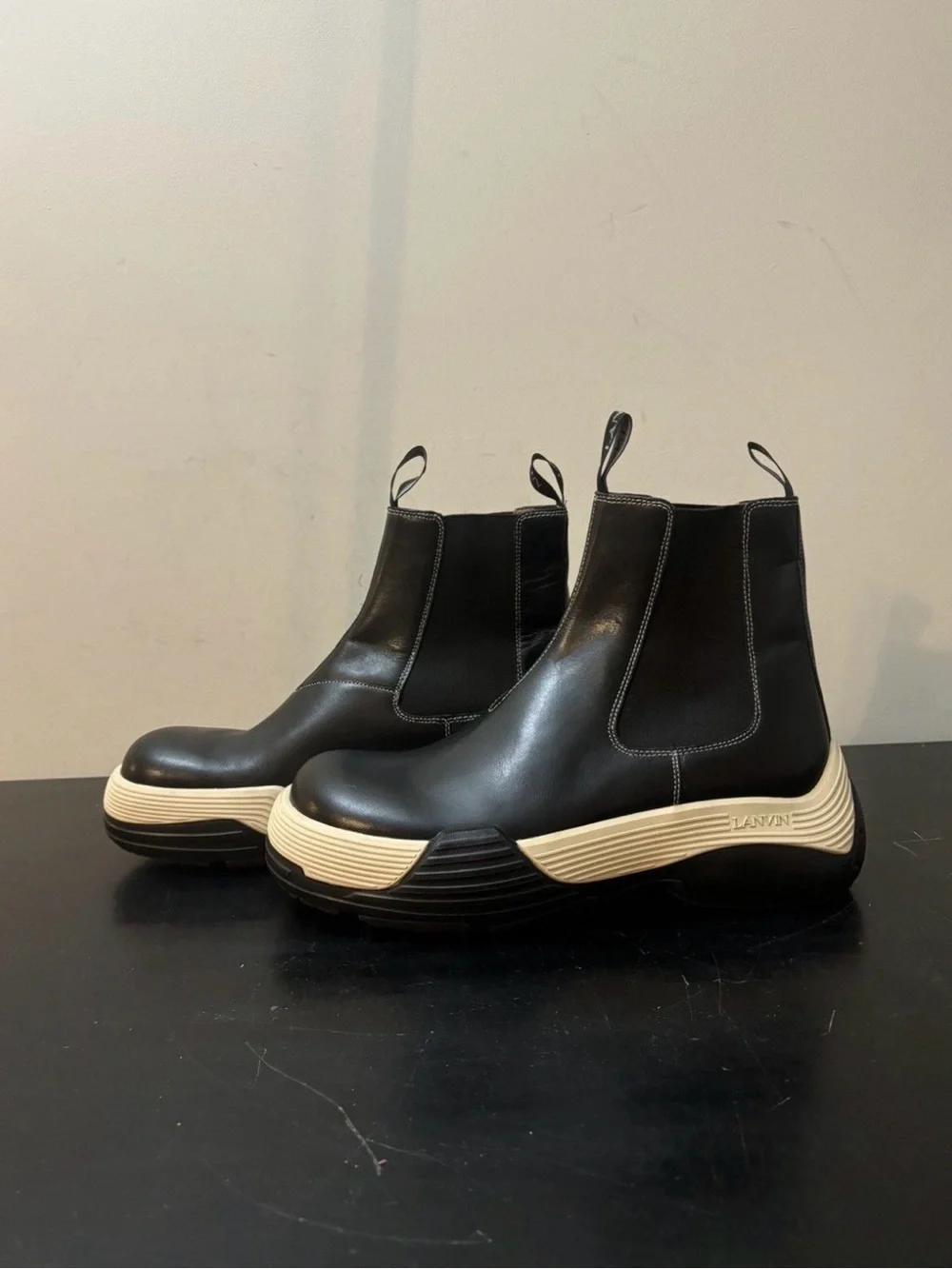 Lanvin Flash X Bold Leather Chelsea Boots Black White